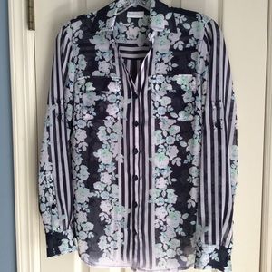 🌟New York & Company Floral Striped Blouse Sz S